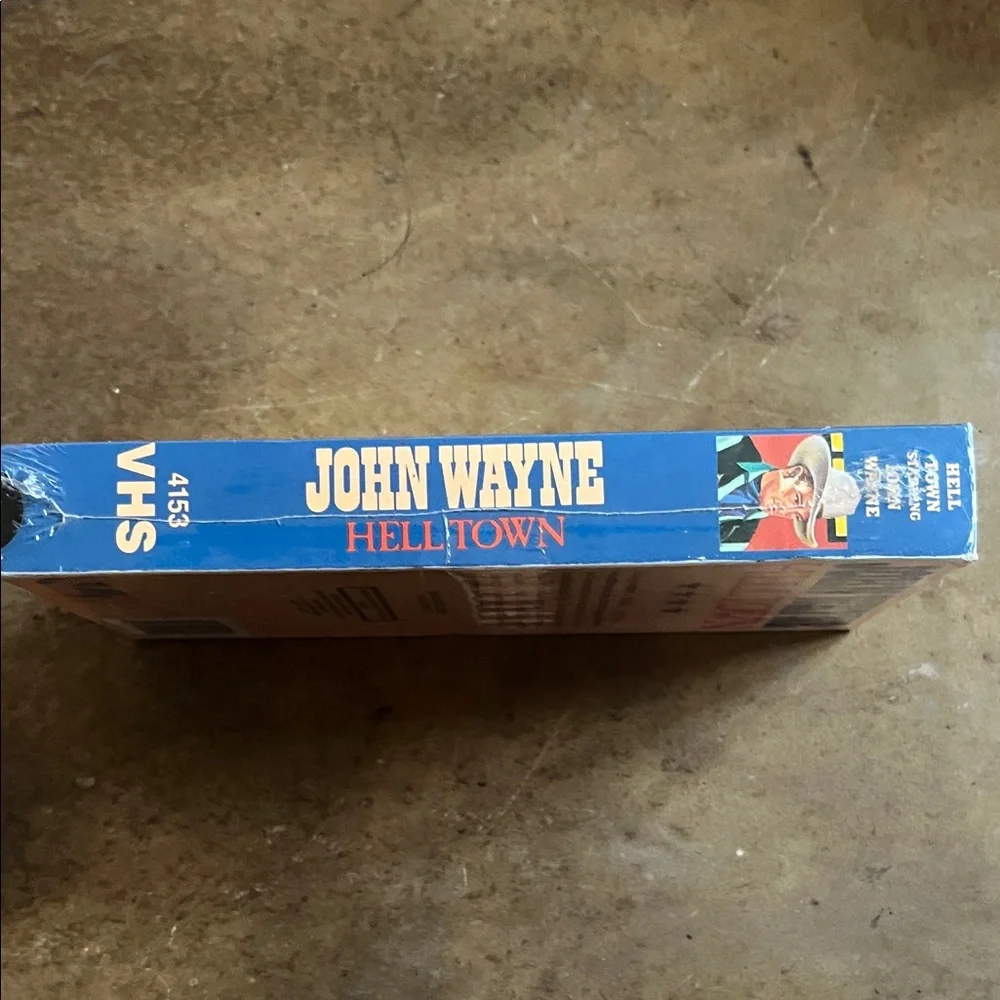 John Wayne Hell Town VHS Tape - Orange, Blue & Red